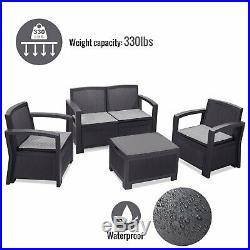 5PC Patio Rattan Wicker Sofa Set Cushined Couch Furniture Outdoor Garden