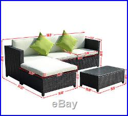 5PC Patio Rattan Wicker Sofa Set Cushioned Furniture Garden Steel Frame Black