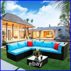 5PC Rattan Wicker Sectional Cushioned Sofa Set Table Patio Garden Furniture Set