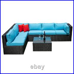 5PC Rattan Wicker Sectional Cushioned Sofa Set Table Patio Garden Furniture Set