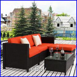 5PC Rattan Wicker Sofa Set Patio Furniture Sectional Couch Outdoor Cushion Table
