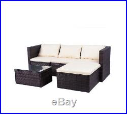 5PC Sofa Set Outdoor Patio Furniture Sectional Wicker Chair Brown Rattan