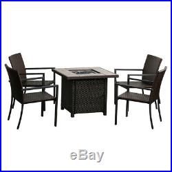 5Pc Outdoor Patio Furniture Rattan Wicker Chair set + FIRE PIT firepits Table