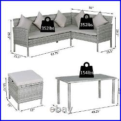 5Pcs Rattan Dining Set Sofa Table Footstool Outdoor with Cushion Garden Furniture