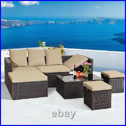5Pcs Rattan Patio Conversation Furniture Set Adjustable Sofa Cushioned Ottoman