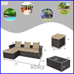 5Pcs Rattan Patio Outdoor Furniture Set Adjustable Sofa Cushioned Ottoman
