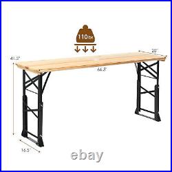 5.5 Ft Outdoor Folding Wood Picnic Table Height Adjustable Metal Frame