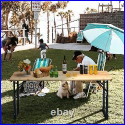 5.5 Ft Outdoor Folding Wood Picnic Table Height Adjustable Metal Frame