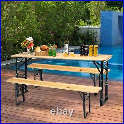 5.5 Ft Outdoor Folding Wood Picnic Table Height Adjustable Metal Frame