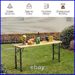 5.5 Ft Outdoor Folding Wood Picnic Table Height Adjustable Metal Frame