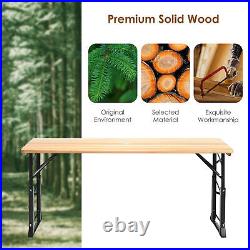 5.5 Ft Outdoor Folding Wood Picnic Table Height Adjustable Metal Frame