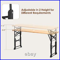 5.5 Ft Outdoor Folding Wood Picnic Table Height Adjustable Metal Frame