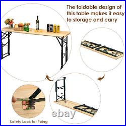 5.5 Ft Outdoor Folding Wood Picnic Table Height Adjustable Metal Frame