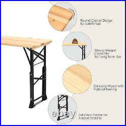 5.5 Ft Outdoor Folding Wood Picnic Table Height Adjustable Metal Frame