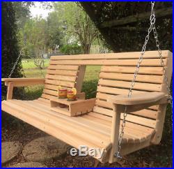 5 Ft Cypress Porch Swing with Flip Down Cup Holders Handmade in Louisiana