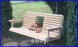 5 Ft Cypress Porch Swing with Flip Down Cup Holders Handmade in Louisiana