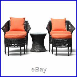 5 PCS Furniture Dining Sets Leisure Set Patio Rattan Seats Table Ottoman Orange