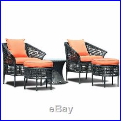 5 PCS Furniture Dining Sets Leisure Set Patio Rattan Seats Table Ottoman Orange