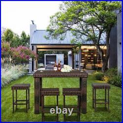 5 PCS Garden Rattan Patio Furniture Set Wicker Bar Table & Stools Dining Sets