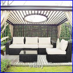 5 PCS Outdoor Patio Furniture Couch Rattan Wicker Sectional Chair Cushioned Set