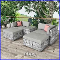 5 PCS Outdoor Patio Furniture Sets All-Weather Sectional Sofa Wicker Rattan Sofa