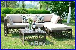 5 PCS Outdoor Patio Sectional Sofa Set Furniture Wicker Rattan Cushioned Brown