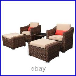 5 PCS Outdoor Patio Sofa Set PE Rattan Wicker Sectional Furniture Ottoman Table