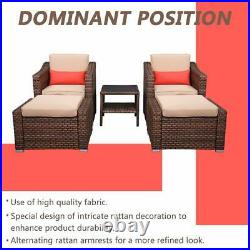 5 PCS Outdoor Patio Sofa Set PE Rattan Wicker Sectional Furniture Ottoman Table