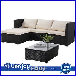 5 PCS Outdoor Wicker Rattan Patio Sofa Set Garden Couch with Cushion Furniture