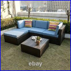 5 PCS Patio Furniture Sectional Sofa Set Outdoor Rattan PE Wicker Cushioned Seat