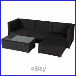 5 PCS Patio Furniture Set Rattan Wicker Table Shelf Garden Sofa With Cushion Brown