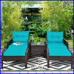 5 PCS Patio Rattan Furniture Set Sofa Ottoman Table Cushioned Turquoise
