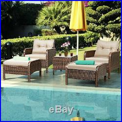 5 PCS Patio Rattan Wicker Furniture Set Sofa With Cushions Outdoor Brand New