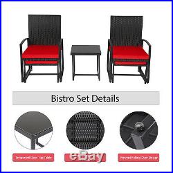 5 PCS Patio Wicker Chair Set With Table Red Cushion Ottoman Outdoor Furniture Yard