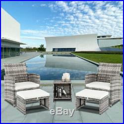 5 PCS Rattan Sofa Set with Footstools Coffee Table Gray Patio Outdoor Furniture