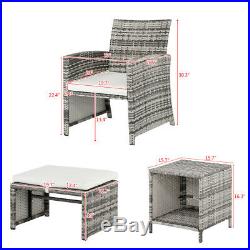5 PCS Rattan Sofa Set with Footstools Coffee Table Gray Patio Outdoor Furniture