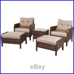 5 PCS Rattan Wicker Furniture Set Sofa Ottoman With Cushions Patio Garden Yard