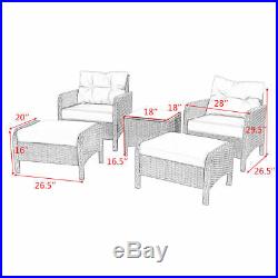 5 PCS Rattan Wicker Furniture Set Sofa Ottoman With Cushions Patio Garden Yard