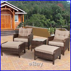 5 PCS Rattan Wicker Furniture Set Sofa Ottoman With Cushions Patio Garden Yard NEW