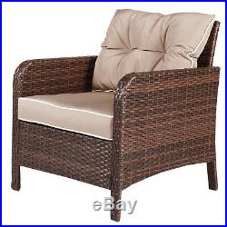 5 PCS Rattan Wicker Furniture Set Sofa Ottoman With Cushions Patio Garden Yard NEW
