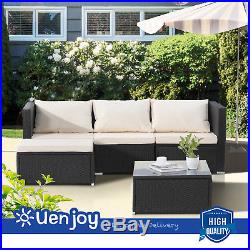 5 PCS Rattan Wicker Patio Outdoor Sofa Set Garden Corner Couch with Cushion