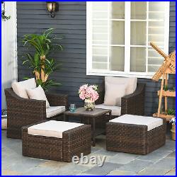 5-PC Backyard & Deck Sitting Set with 2 Chairs, 2 Ottomans, & Coffee Table, Beige