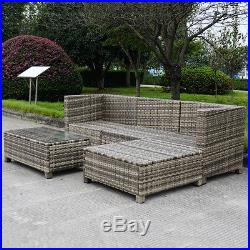 5 PC Outdoor Patio Rattan Furniture Set Sectional Cushioned Galvanized Gray NEW