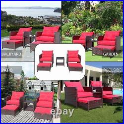 5 Pcs Outdoor Patio Furniture Set Rattan Wicker Conversation Sofa with Ottoman