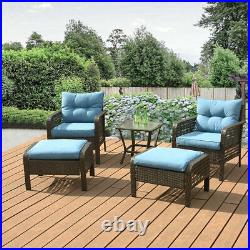 5 Pcs Outdoor Patio Furniture Sets Sectional Sofa Rattan Wicker Chairs Table Set