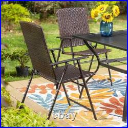 5 Pcs Patio Dining Set Outdoor Foldable Rattan Chairs & Table with Umbrella Hole