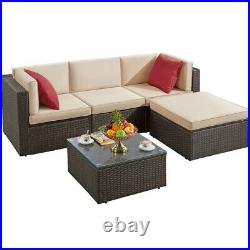 5 Pcs Patio Sofa Set, Outdoor Sectional Furniture Conversation Set with Cushions