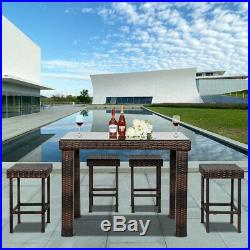 5 Piece Dining Table Set 4 Patio Wicker Furniture Outdoor Bar Style Chairs