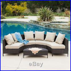 (5-Piece) Elegant Outdoor Patio Furniture Dark Brown PE Wicker Sofa Sectional