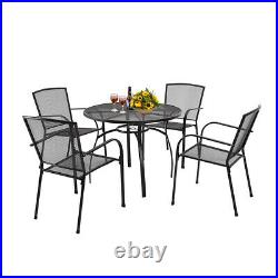 5-Piece Metal Outdoor Dining Set With Round Table 4 Chairs Patio Furniture Grey